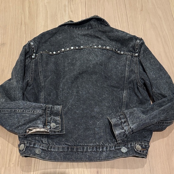 SANDRO Mirrored Studded Gray Washed Denim Jeans Jacket Cotton Size 38 - Picture 9 of 9